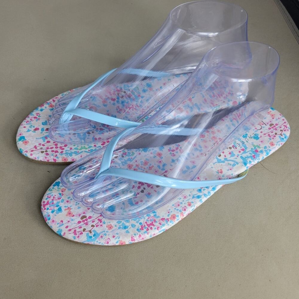 Lauren Conrad Shoes‎ Womens Size 9 M Blue Floral Strappy Thong Flip Flop Sandals